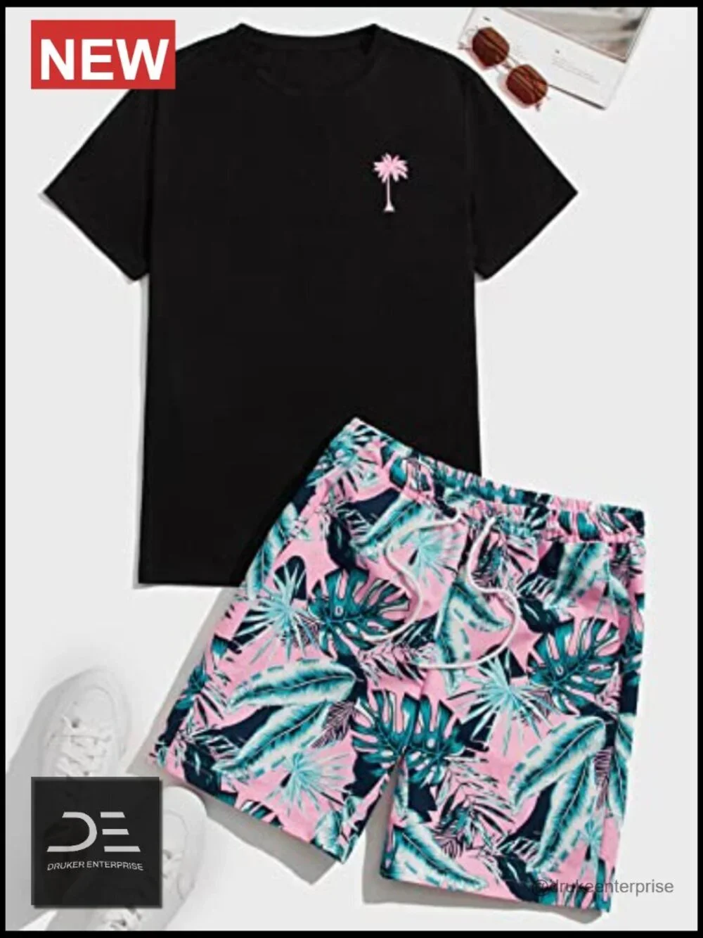 Men's 2 Piece Short Sleeve Graphic Tee and Drawstring Shorts Set